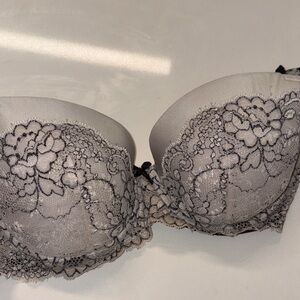 Victoria's Secret Lace Overlay Bra - Black and Cream